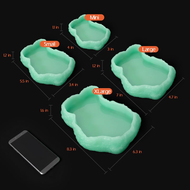 AZV Mini Reptile Food Water Rock Bowls,Luminous Amphibian Feeding Dish,Resin Rock Worm Feeder Terrarium for Lizards,Chameleon,Leopard Gecko,Frog,Bearded Dragons,Snake,Hermit Crabs,Turtle Spider Pet - Image 3